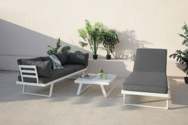 Möbilia Sitzgruppe aus Stahl, Polyholz, Polyester , in der Farbe Grau, Gestell weiß 28020044