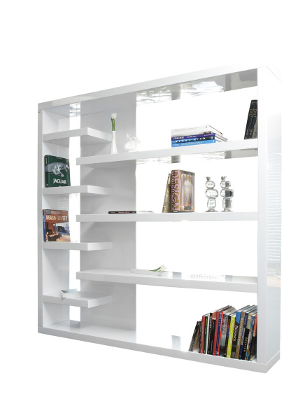SalesFever Raumteiler 200x35x200 cm weiß, hochglanz lackiert, 4 kurze und 3 lange Böden