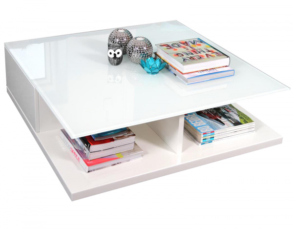 SalesFever Couchtisch 100x100x36 cm weiß, hochglanz lackiert, 8 mm Glasplatte (Sicherheitsglas)