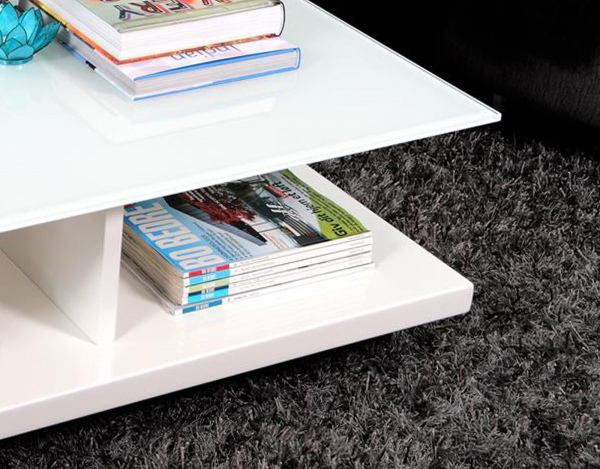 SalesFever Couchtisch 100x100x36 cm weiß, hochglanz lackiert, 8 mm Glasplatte (Sicherheitsglas)