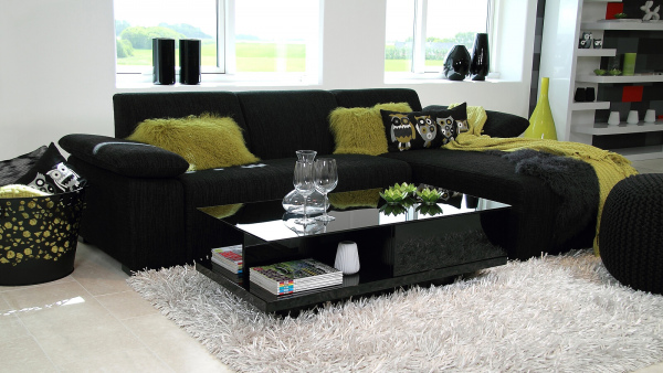 SalesFever Couchtisch 120x60x36 cm schwarz, hochglanz lackiert, 8 mm Glasplatte (Sicherheitsglas)