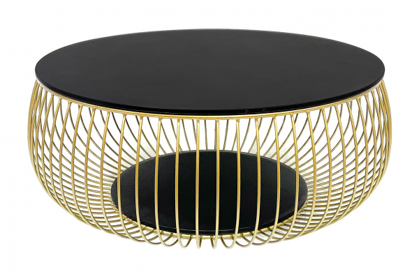 SalesFever Couchtisch Ø 86 cm Schwarz/Gold, 10 mm starke schwarz lackierte Klarglasplatte