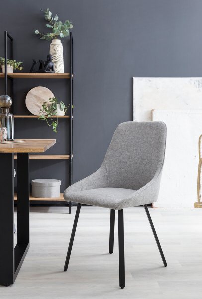 SalesFever Esszimmerstuhl 2er Set Grau, Beine Metall schwarz pulverbeschichtet