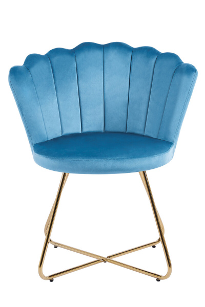 SalesFever Muschelstuhl aus Samt 2er Set Blau, Beine Chrom goldfarben