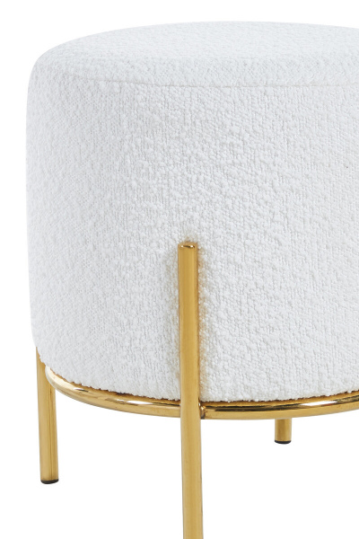 SalesFever Polsterhocker Ø35 cm Bouclé Stoff Weiß, mit Design-Gestell aus goldfarbenem Metall
