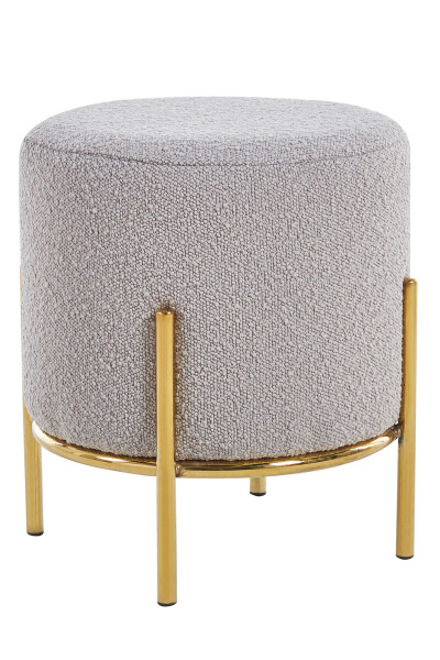 SalesFever Polsterhocker Ø35 cm Bouclé Stoff Taupe, mit Design-Gestell aus goldfarbenem Metall