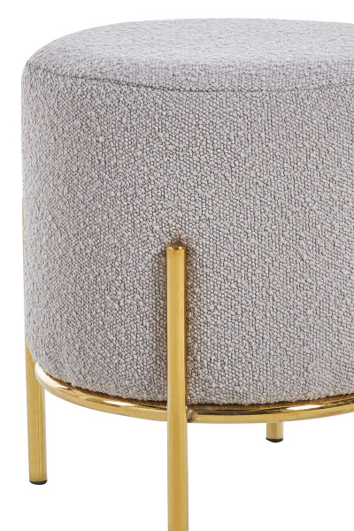 SalesFever Polsterhocker Ø35 cm Bouclé Stoff Taupe, mit Design-Gestell aus goldfarbenem Metall