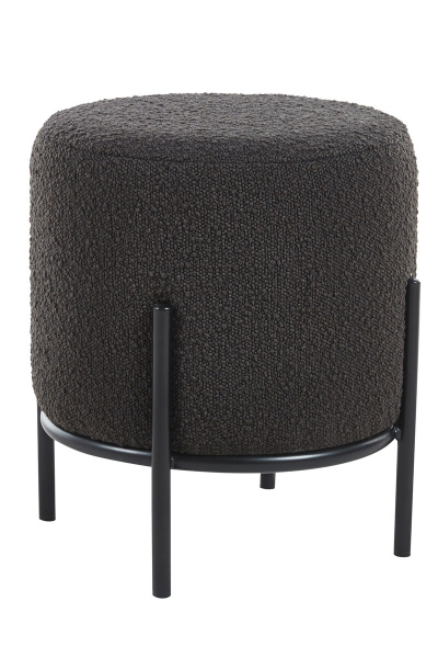 SalesFever Polsterhocker Ø35 cm Bouclé Stoff Anthrazit, mit Design-Gestell aus schwarzem Metall