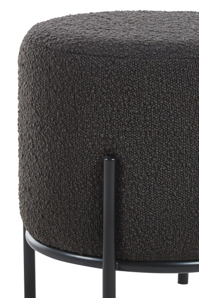 SalesFever Polsterhocker Ø35 cm Bouclé Stoff Anthrazit, mit Design-Gestell aus schwarzem Metall