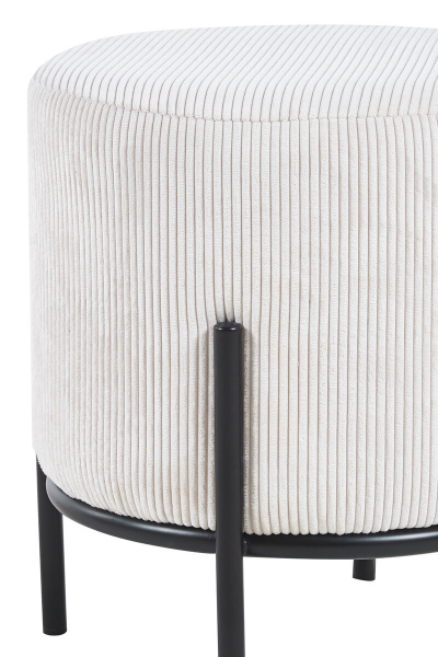 SalesFever Polsterhocker Ø35 cm Cord Optik Beige, mit Design-Gestell aus schwarzem Metall