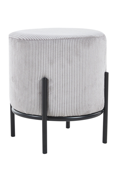 SalesFever Polsterhocker Ø35 cm Cord Optik Hellgrau, mit Design-Gestell aus schwarzem Metall