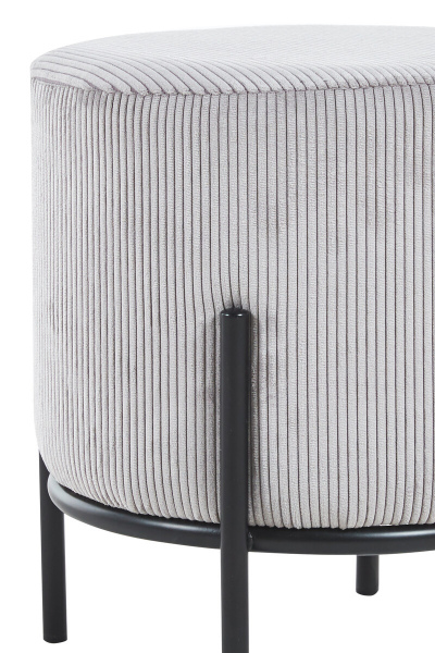 SalesFever Polsterhocker Ø35 cm Cord Optik Hellgrau, mit Design-Gestell aus schwarzem Metall