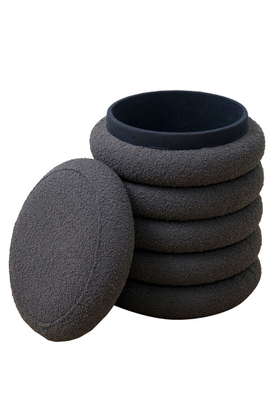 SalesFever Bouclé Sitzhocker Ø38 cm Anthrazit, mit Stauraumfunktion