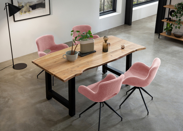 SalesFever Essgruppe 5 tlg. 180x90 cm, Esstisch Akazie, Esszimmerstuhl rose bestehend aus 1x397473+4x396971