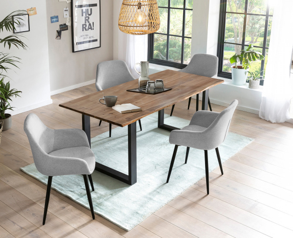 SalesFever Essgruppe 5 tlg. 160x90 cm, Esstisch Nussbaum, Esszimmerstuhl hellgrau bestehend aus 1x371787+2x396025