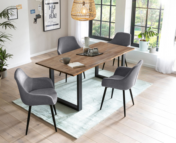 SalesFever Essgruppe 5 tlg. 160x90 cm, Esstisch Nussbaum, Esszimmerstuhl anthrazit bestehend aus 1x371787+2x396032