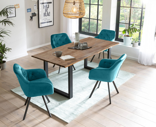 SalesFever Essgruppe 5 tlg. 180x90 cm, Esstisch Nussbaum, Esszimmerstuhl türkis bestehend aus 1x371794+4x396520