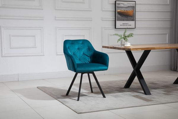 SalesFever Essgruppe 5 tlg. 180x90 cm, Esstisch Nussbaum, Esszimmerstuhl türkis bestehend aus 1x371794+4x396520