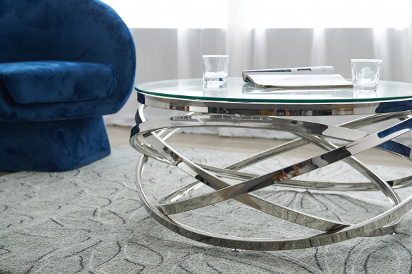 SalesFever Couchtisch Silber Ø 80 cm, mit Design-Gestell in Stainless Steel
