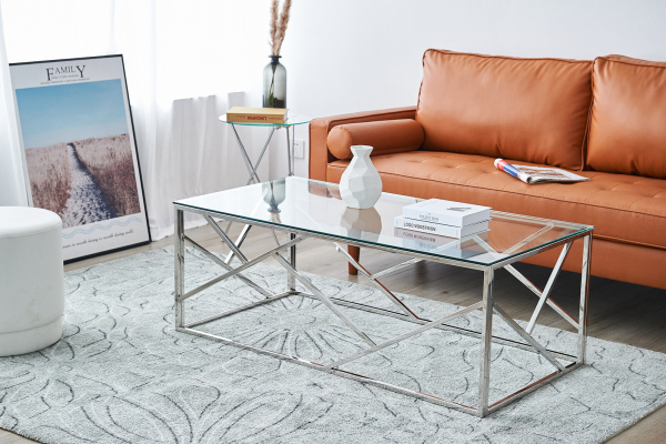SalesFever Couchtisch Silber 120x60 cm, mit Design-Gestell in Stainless Steel