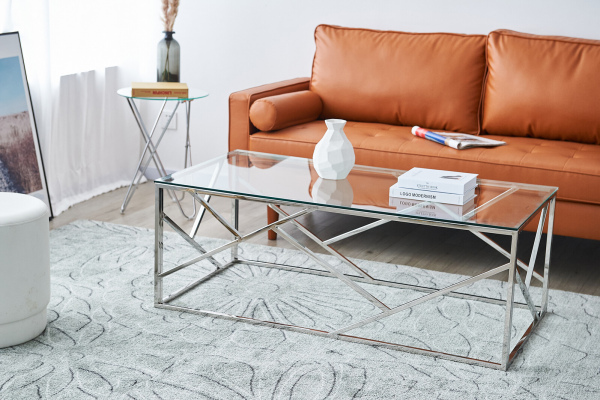 SalesFever Couchtisch Silber 120x60 cm, mit Design-Gestell in Stainless Steel