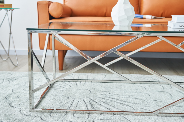 SalesFever Couchtisch Silber 120x60 cm, mit Design-Gestell in Stainless Steel