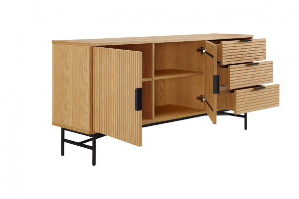 SalesFever Sideboard 160 cm Eiche Echtholzfurnier, mit 2 Türen und 3 Schubladen