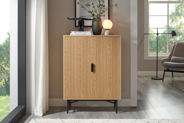 SalesFever Kommode 80 cm Eiche Echtholzfurnier, mit 4 Regalböden