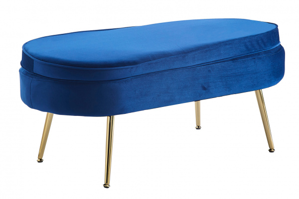 SalesFever Sitzpouf oval aus Samt Dunkelblau, Beine Chrom goldfarben, mit hohem Sitzkissen