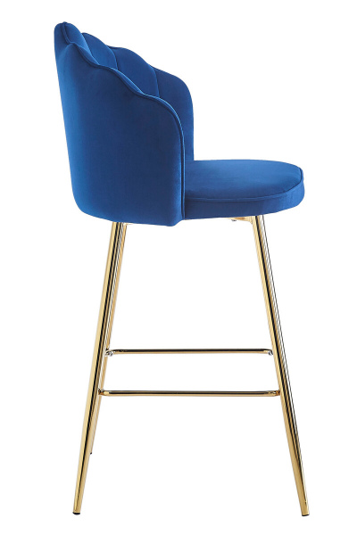 SalesFever Barhocker Muscheldesign 2er Set aus Samt Dunkelblau, Beine Chrom goldfarben