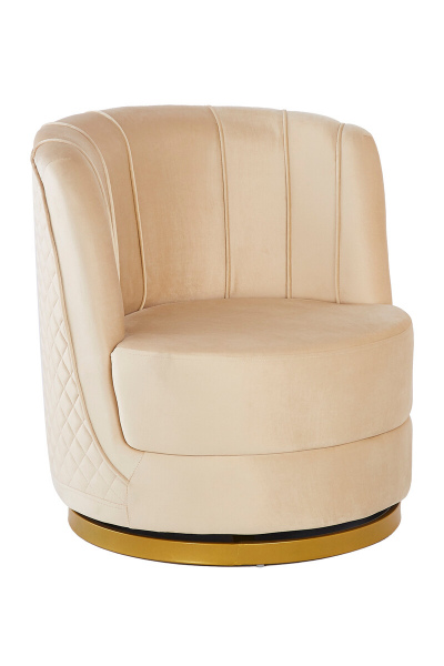 SalesFever Drehsessel aus Samt Beige, mit Diamantsteppung, Sockel goldfarben