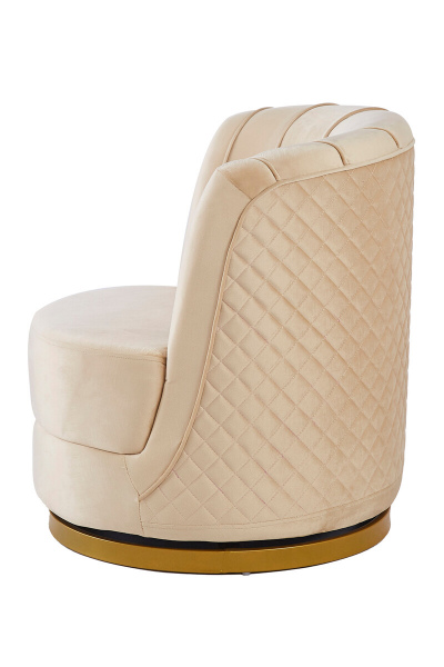 SalesFever Drehsessel aus Samt Beige, mit Diamantsteppung, Sockel goldfarben