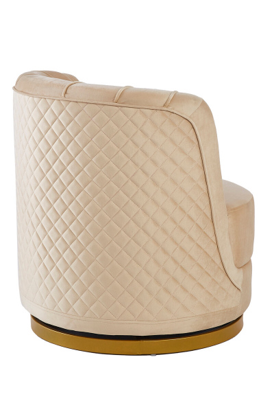 SalesFever Drehsessel aus Samt Beige, mit Diamantsteppung, Sockel goldfarben