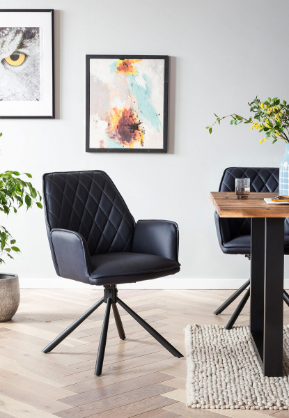 SalesFever Armlehnstuhl Dunkelblau 2er Set mit 360° Drehfunktion, mit Rautensteppung auf der Rückenlehne