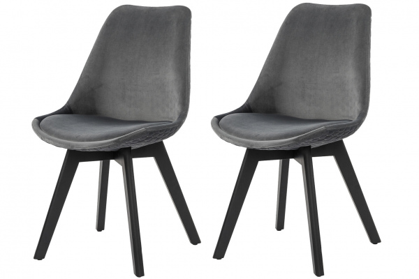 SalesFever Esszimmerstuhl 2er Set grau Samt, 100% Polyester, mit Wabensteppung, Stuhlbeine massive Buche schwarz gebeizt
