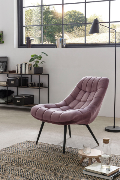 SalesFever Sessel XXL Samt rosa Metall schwarz, 100% Polyester, Metallbeine schwarz pulverbeschichtet, mit Steppung