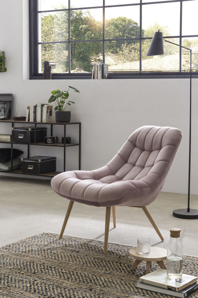 SalesFever Sessel XXL Samt rosa Metall Holzoptik, 100% Polyester, Metallbeine in Holzoptik, mit Steppung