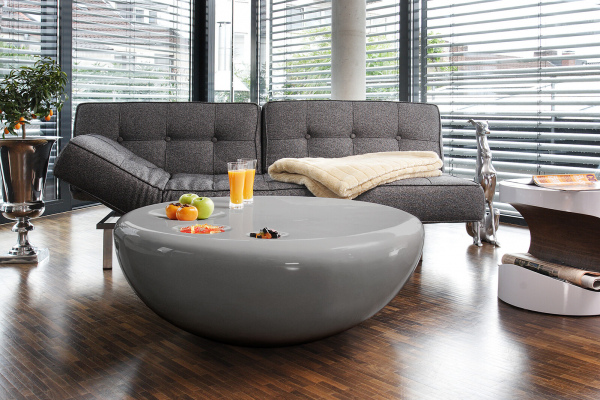 SalesFever Couchtisch 100 cm rund grau Fiberglas, hochglanz lackiert, mit 3 Runden Ablageflächen
