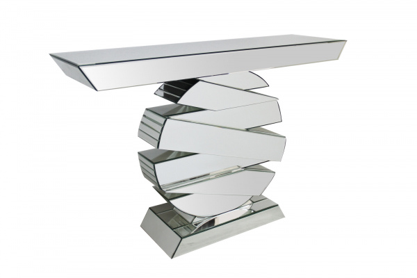 SalesFever Tisch aus MDF mit Spiegelglas, Sockel rund, Tischplatte rechteckig, Sockel mit Einkerbungen
