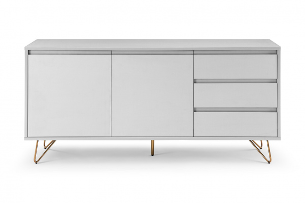 SalesFever Sideboard mit 2 Türen und 3 Schubladen, Sideboard aus MDF, Beine aus Metall mit Messinglegierung