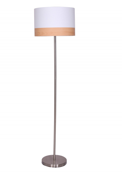 SalesFever Stehlampe rund weiß Ø 38 cm, 1 flammig, Dekor Lampenschirm in Holzoptik