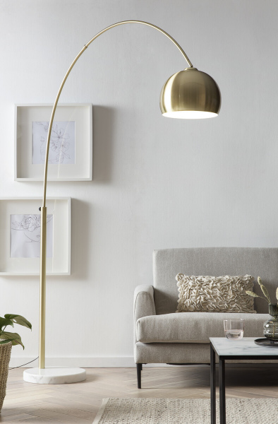 SalesFever Bogenlampe Messing mit Marmorfuß, Ø Lampenschirm ca. 30 cm
