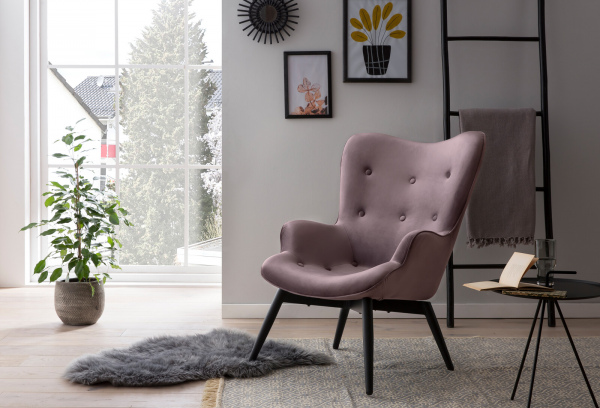 SalesFever Sessel Rose Samt, Beine Metall schwarz pulverbeschichtet, mit Armlehnen