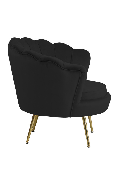 SalesFever Muschelsessel aus Samt Schwarz, Beine Chrom goldfarben, mit hohem Sitzkissen