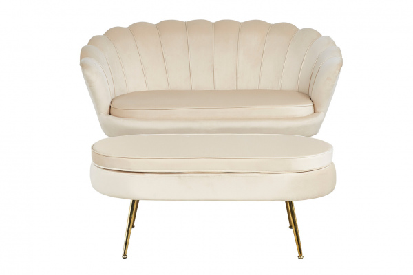 SalesFever Muschelsofa aus Samt Beige, Beine Chrom goldfarben, mit hohem Sitzkissen