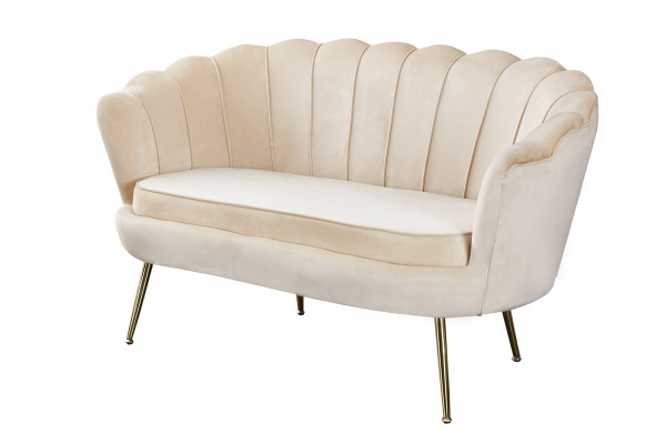 SalesFever Muschelsofa aus Samt Beige, Beine Chrom goldfarben, mit hohem Sitzkissen