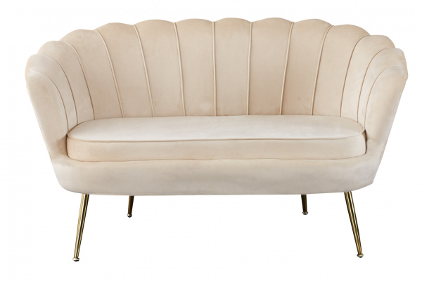 SalesFever Muschelsofa aus Samt Beige, Beine Chrom goldfarben, mit hohem Sitzkissen