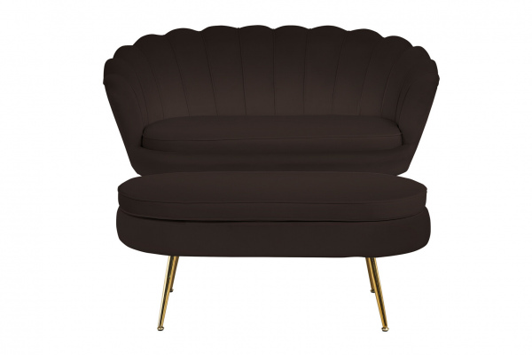 SalesFever Sitzpouf oval aus Samt Schwarz, Beine Chrom goldfarben, mit hohem Sitzkissen