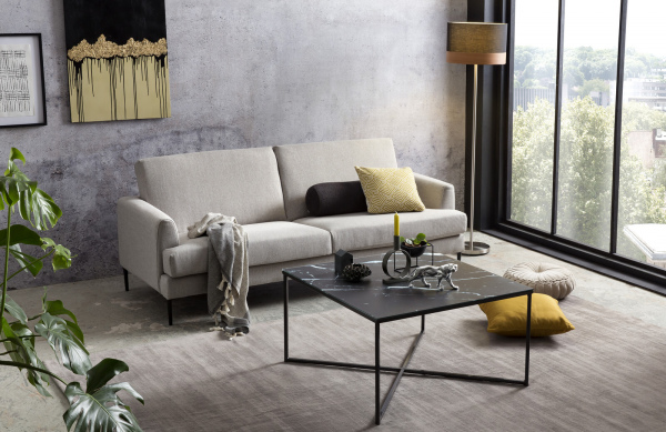 SalesFever Couchtisch 80x80x45 cm, Foliert in Marmoroptik Schwarz, Gestell Schwarz