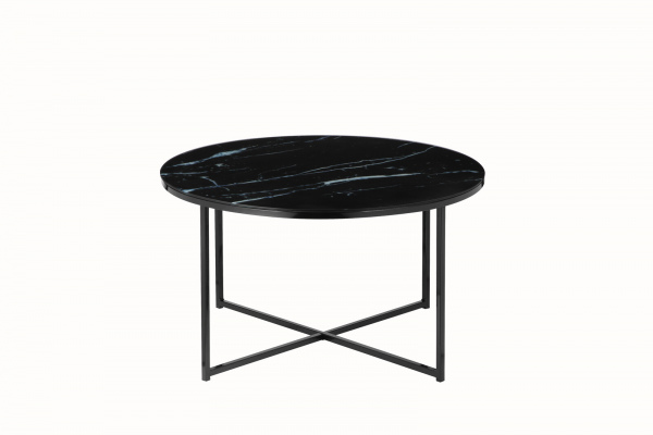SalesFever Couchtisch Ø 80 cm, Foliert in Marmoroptik Schwarz, Gestell Schwarz